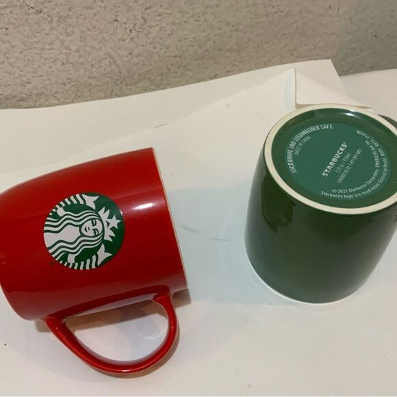 2 Starbucks Coffee Mugs -Ceramic 2021 Red Green Classic  Siren Logo, 11 Oz - Picture 7 of 8